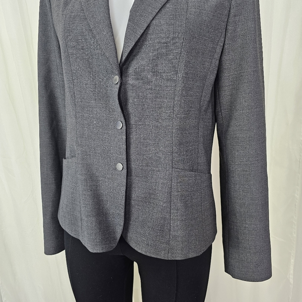 Elie Tahari snap button two-tone gray wool blazer size 8 - Picture 3 of 14